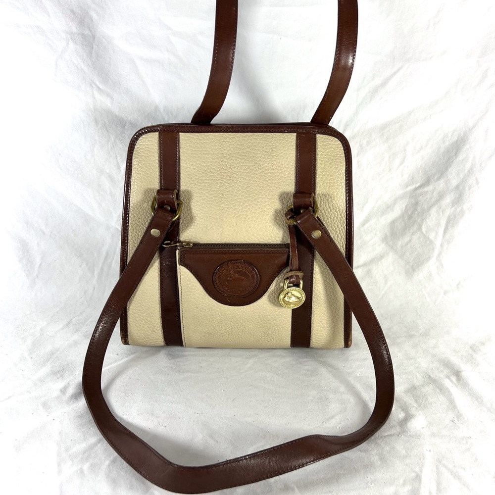 DOONEY AND BOURKE Ivory & Brown Leather Vintage Tote Shoulder Bag Made in USA